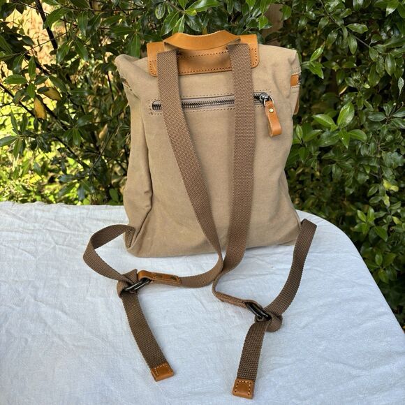 Brown Tan Canvas & Leather travel school Backpack Medium main image 6